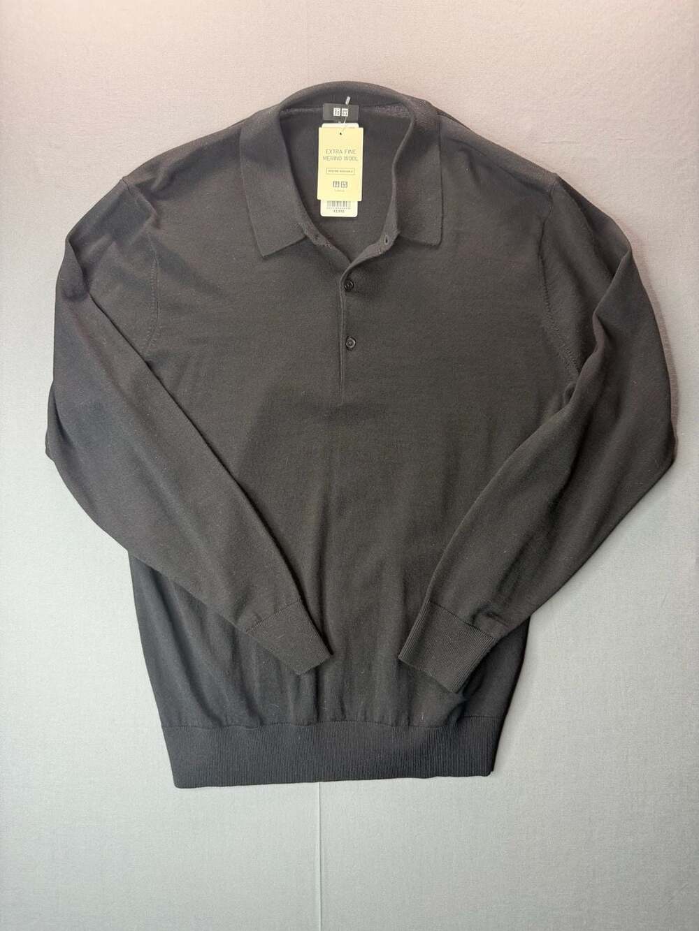 Uniqlo Extra Fine Merino Wool Long Sleeve Polo Sweater XL Black New